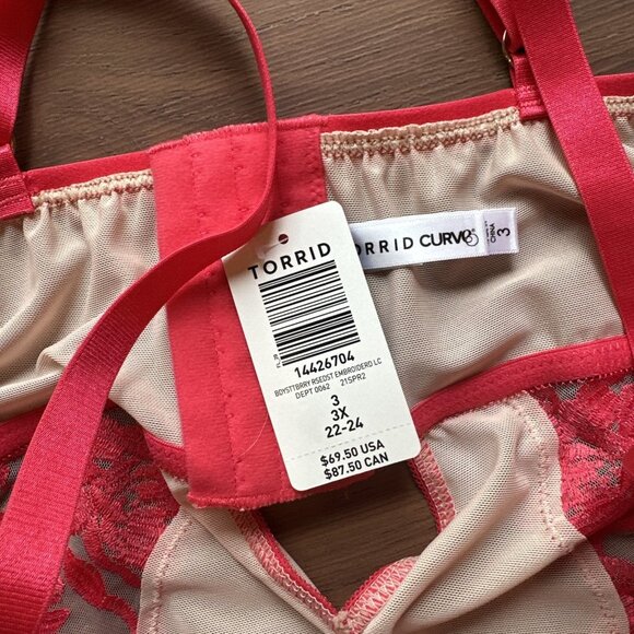 NWT Boysenberry Pink Two Tone Floral Embroidered Sheer Mesh Bodysuit Size 3X 3 - Picture 5 of 7